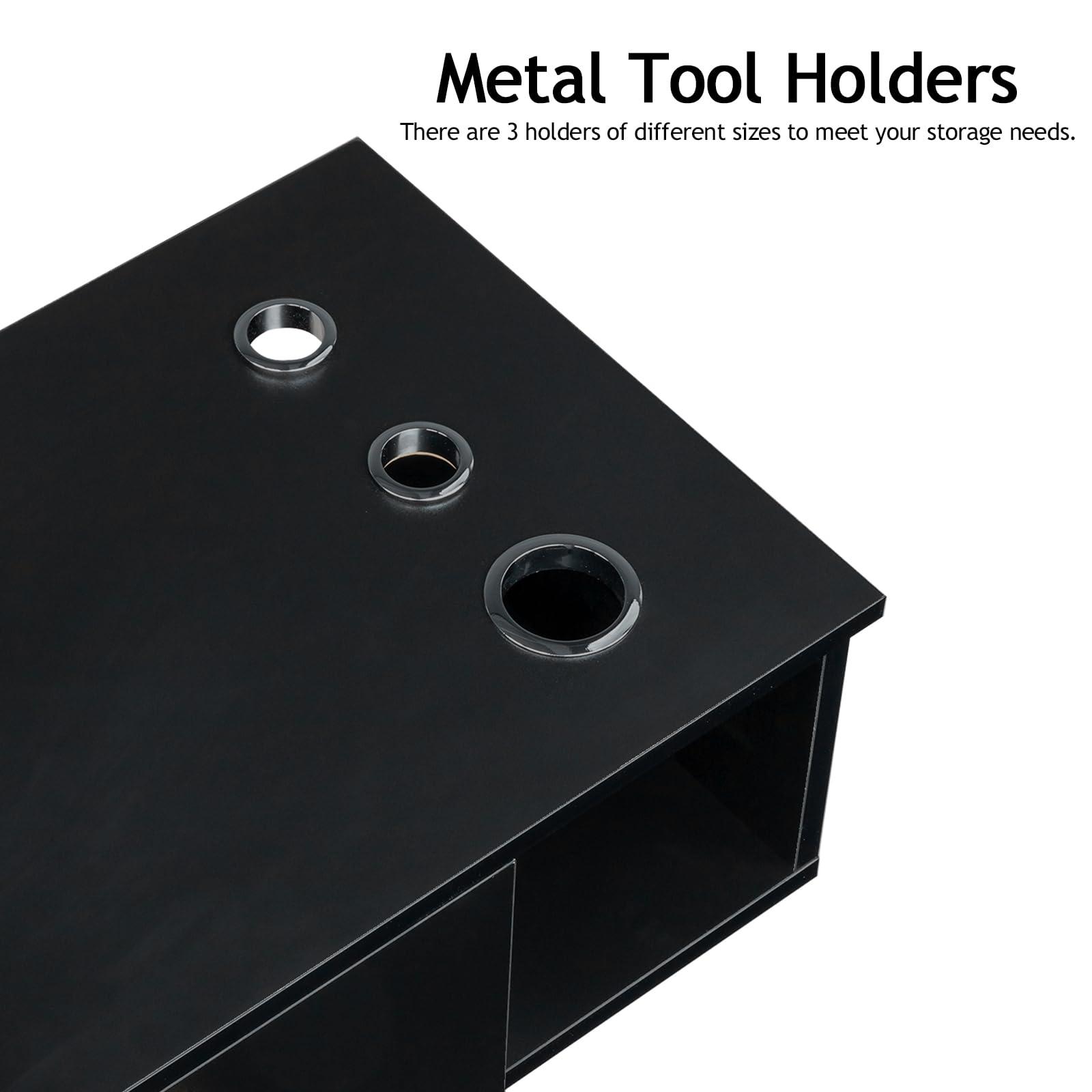 Hikarinowa Modern Wall Mount Salon Styling Station,Wood Salon Barber Station,Styling Barber Station for Hair Stylist,Barber Salon Station Storage Cabinet,with Drawers,for Barber Shop, Home, Bathroom (Black)