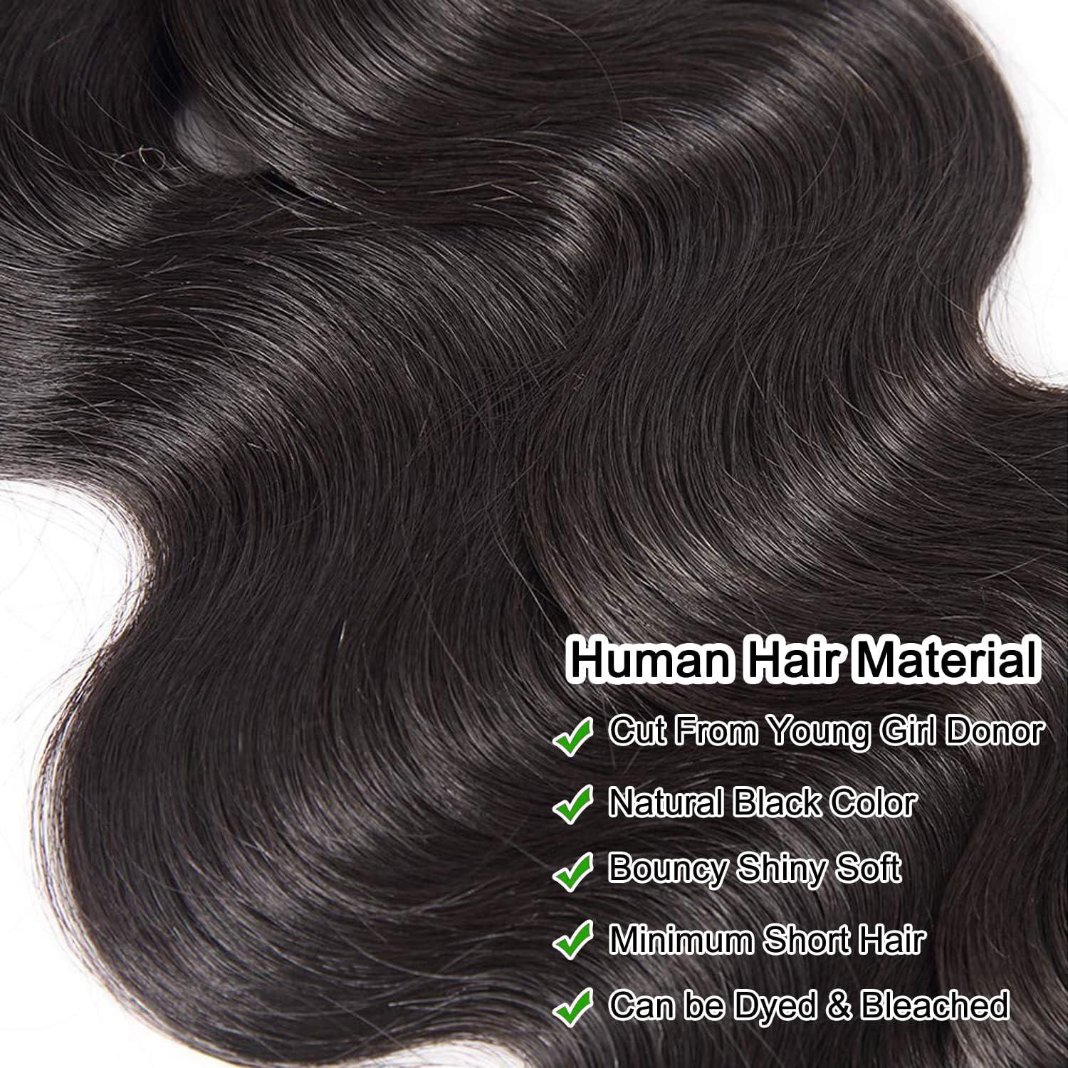 Lemeiily Lemeiily Human Hair Bundles 16 18 20 Inch Body Wave Bundles Human Hair 100% Unprocessed Brazilian Virgin Hair Quick Weave Bundles Human Hair 3 Bundles Deals Real Human Hair Extensions Natural Black