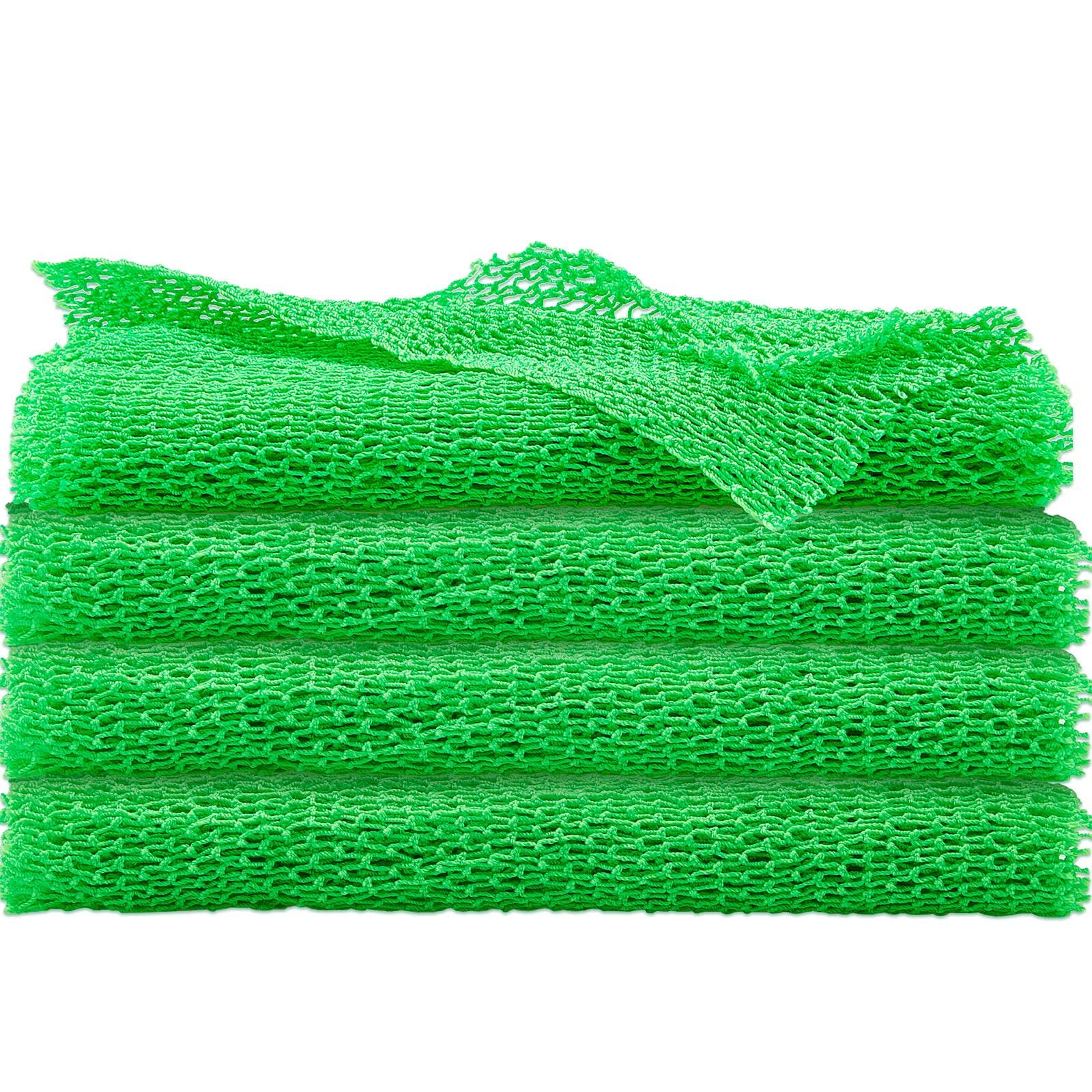 Boao 4 Pieces African Net Bath Sponge African Exfoliating Long Net Sponge Exfoliating Shower Body Scrubber Skin Smoother for Daily Use(Green, 25.6 x 7.9 inch)