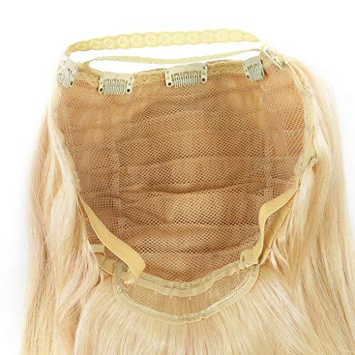 RemeeHi RemeeHi Wavy 5 Clips Hairpieces Hair Extension U Part 3/4 Half Wigs with Adjustable Straps Real Human Hair for Women 16 Inch 27/613# Flax& Blond 140g