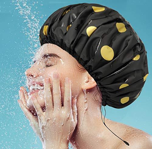 GVSSSN Adjustable Satin Lined Shower Cap for Women Adjustable&Large&WaterProof 100% Silky Satin Interior Shower Cap for Hair Protection Especially for Curly Hair,Dreadlocks,Braids Available Men & Women