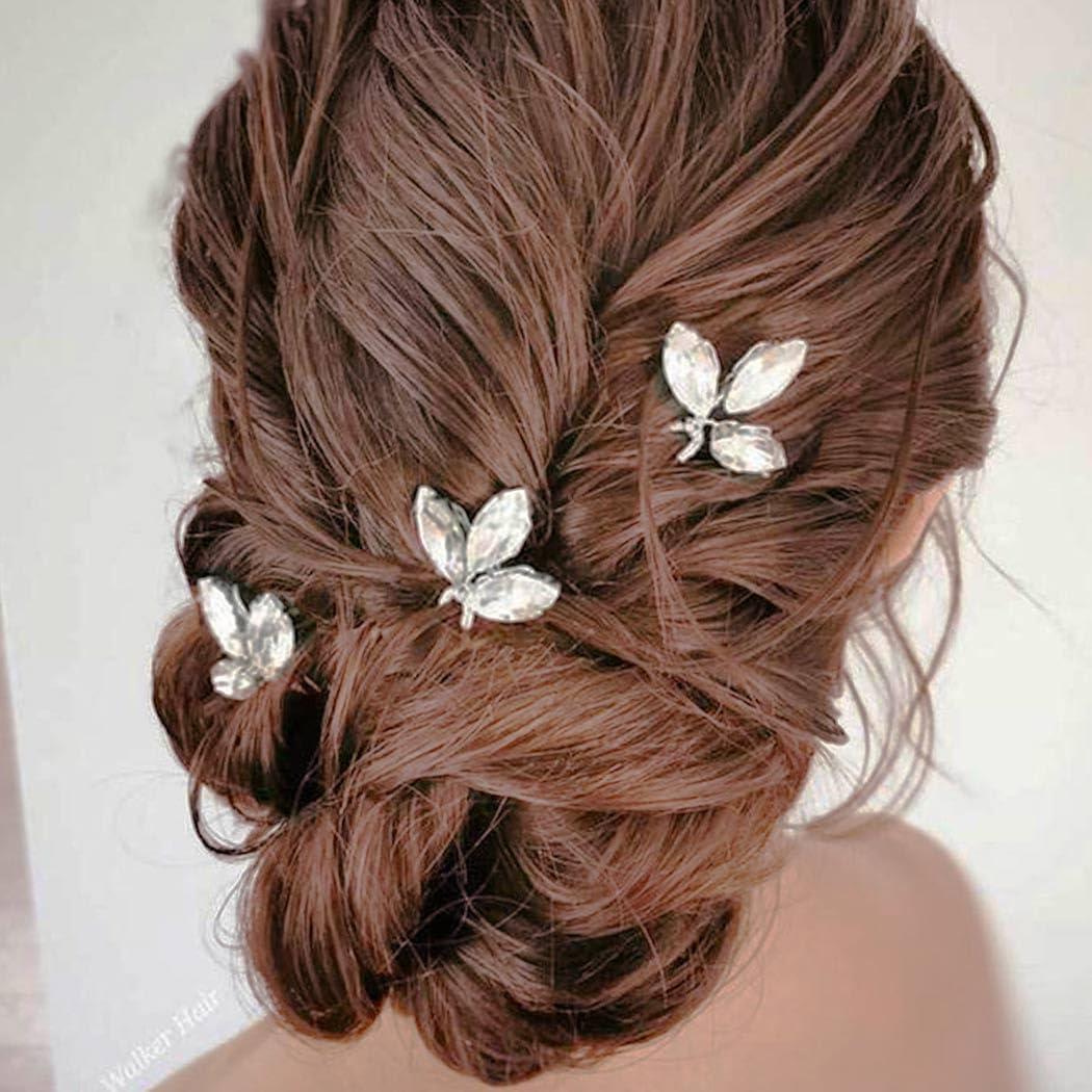 EVILD Evild Crystal Bride Hair Pins Sliver Wedding Hair Piece Rhinestone Bridal Hair Accessories for Women(Pack of 3) (Silver)