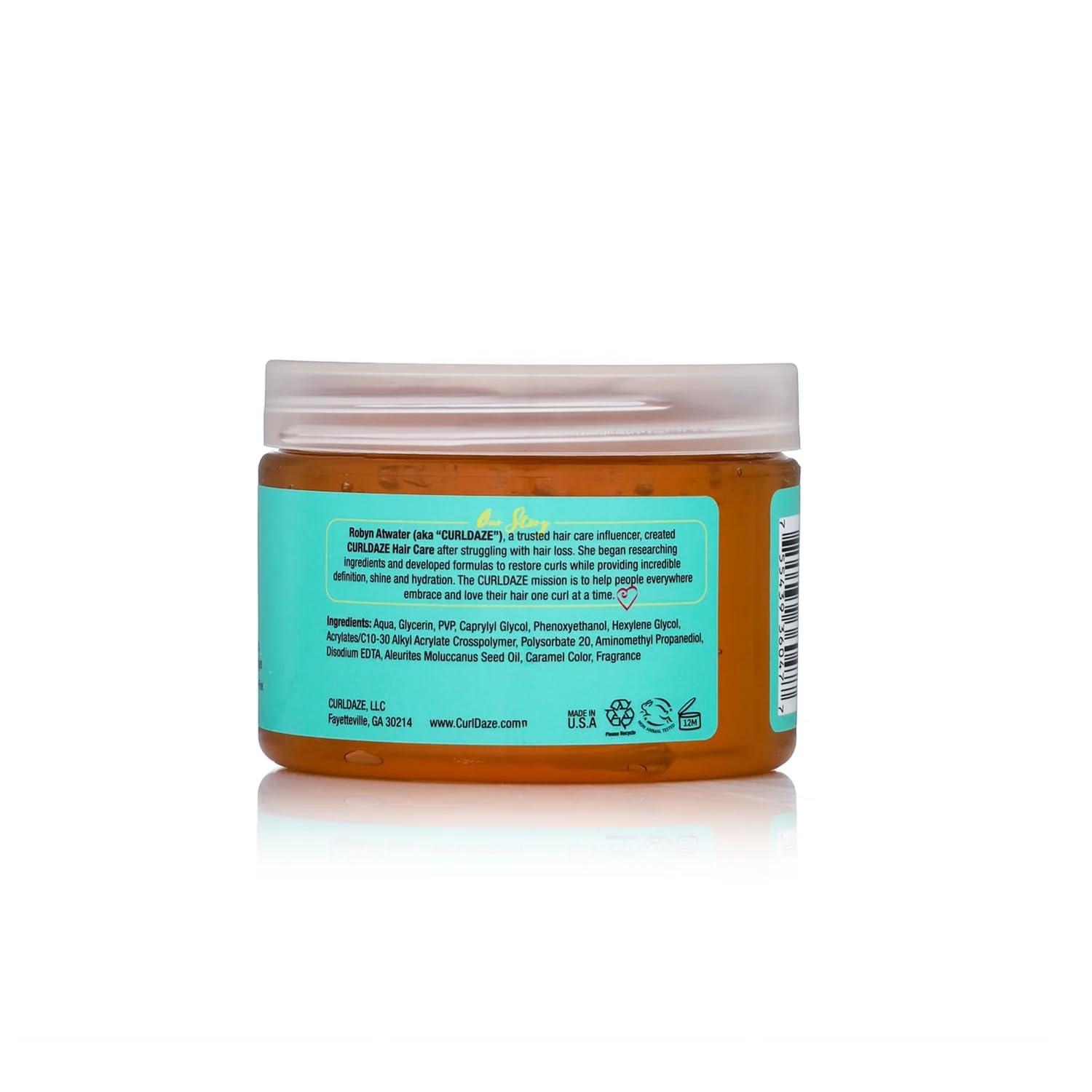 Curldaze Curldaze Glossy Shine Gel with Kukui Oil, Vitamins A, C, & E, Defines Curls in Twist-Outs, Braid-Outs, Wash & Gos, Controls Frizz & Edges, Shines, Moisturizes, Protects & Renews Dry or Damaged Hair