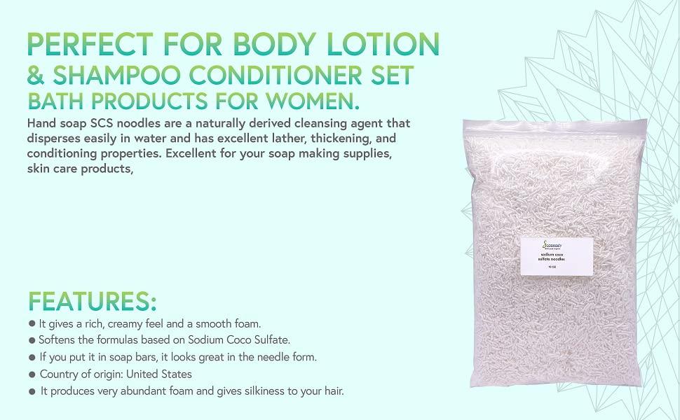 Soapeauty Soapeauty Coconut Oil SCS Noodles Surfactant for Skin Care Products - Sodium Coco Sulfate Noodles for Shampoo Conditioner Set, Soap Making Supplies, Body Lotion - 8 OZ