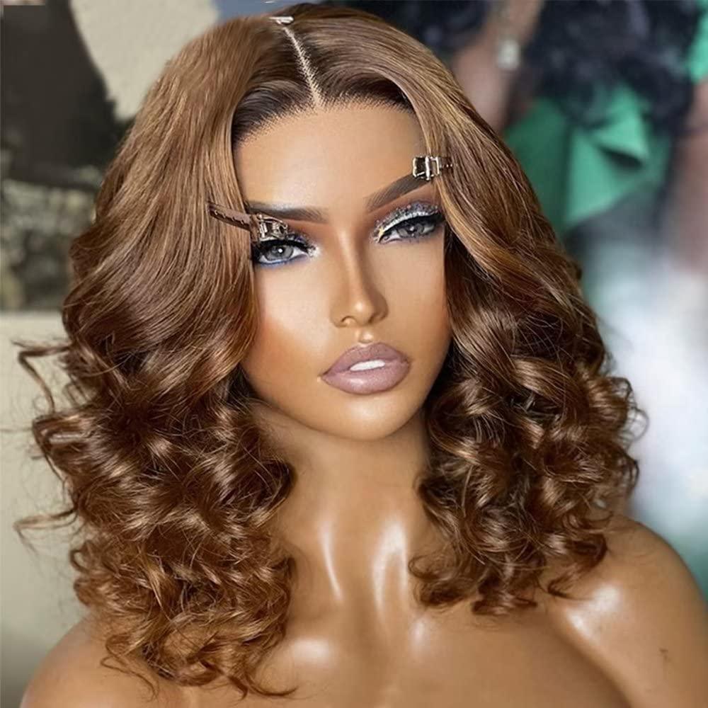 Imeya 13x6 HD Deep Part Chocolate Brown Losse Wave Lace Front Wigs Short Bob Brazilian Loose Deep Wave Virgin Invisible Lace Front Human Hair Wigs Pre Plucked With Baby Hair For Women (14 inch, Loose Wave)