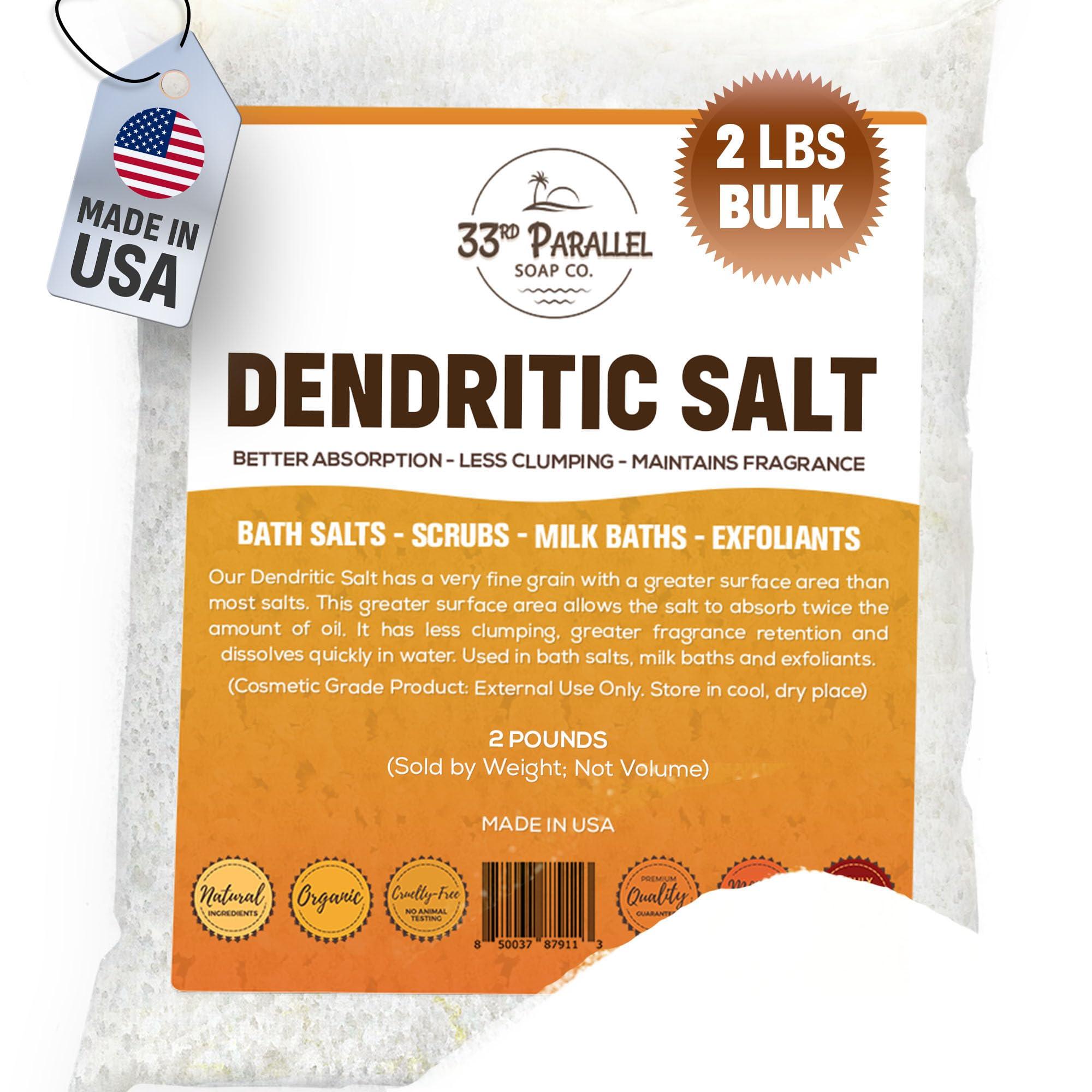 33RD PARALLEL SOAP CO. DENDRITIC Salt (2 lbs / 32 oz) Premium Fine Grain for Bath Salts, Scrubs, Exfoliants, Milk Baths & More | Sizes 1 to 5 LBS | (2 Pound)