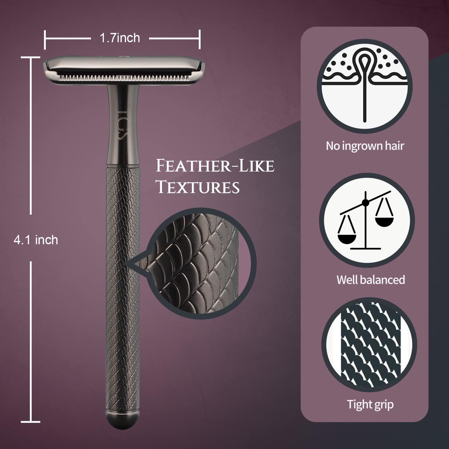 THE GROOMING SOCIETY THE GROOMING SOCIETY Black Double Edge Safety Razor, Classic Razor Set for Men, Zero Waste Razor with 10 Replacement Double Edge Blades, Metal Razor