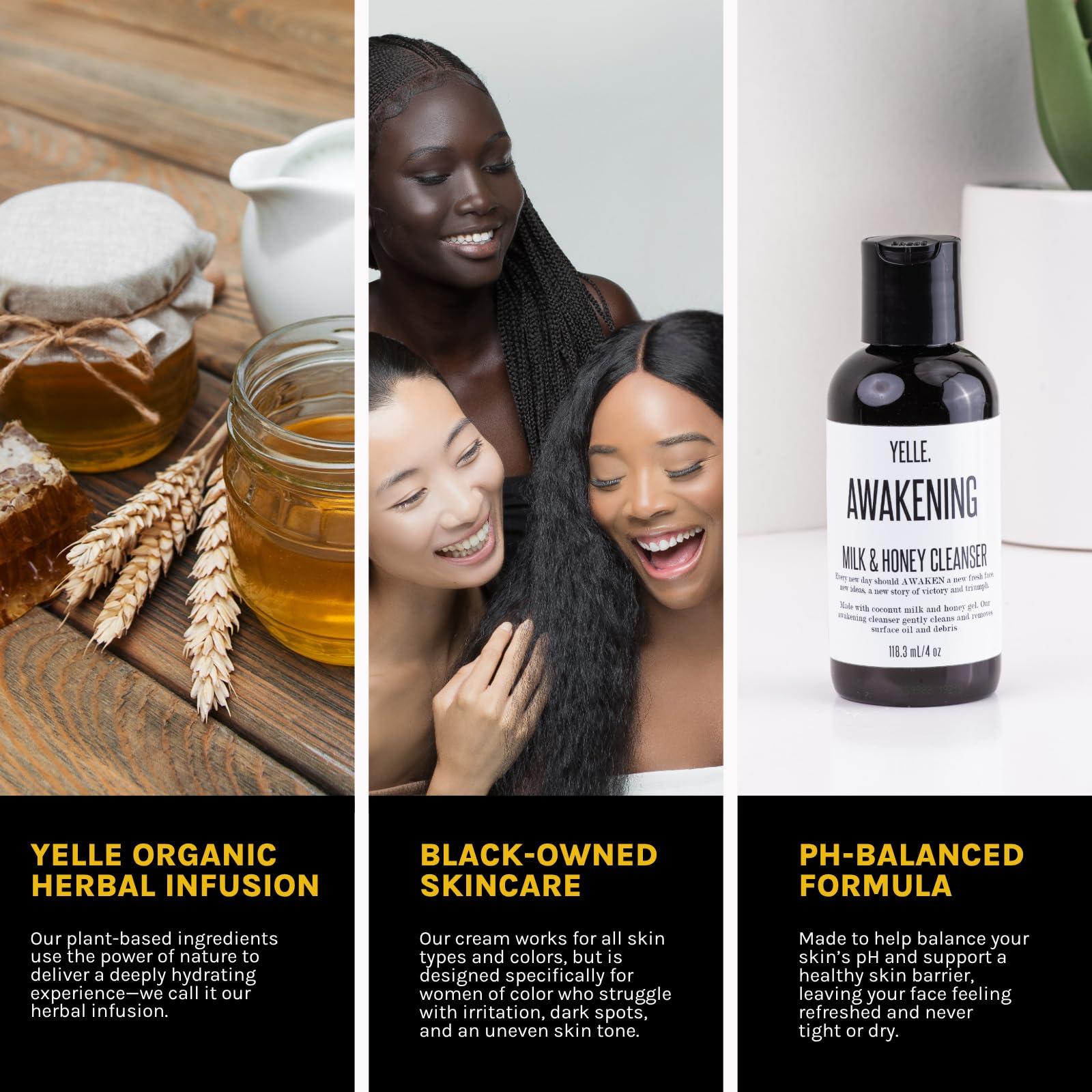 Yelle Yelle. Skincare | Awakening Milk & Honey Cleanser Formulated with Coconut Milk, Vitamin E Organic Herbal Infusion to Balance pH Levels and Retain Skins Natural Moisture Levels.| 4 oz