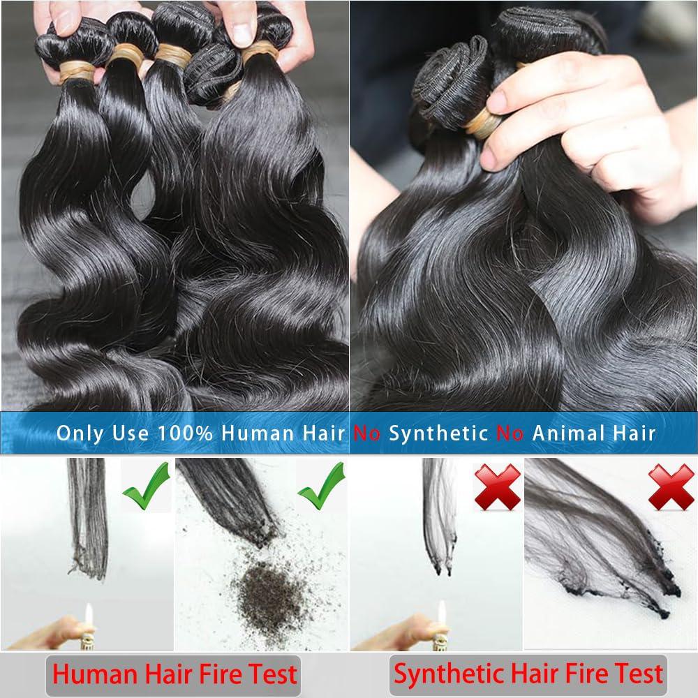FULLYOUG 12A Body Wave Bundles Human hair 18 20 22 Inch Human Hair Bundles 3 Bundels Human Hair 100% Brazilian Bundles Human Hair Natural Black Quick Weave Bundels Human Hair Real Hair Extensions for Women