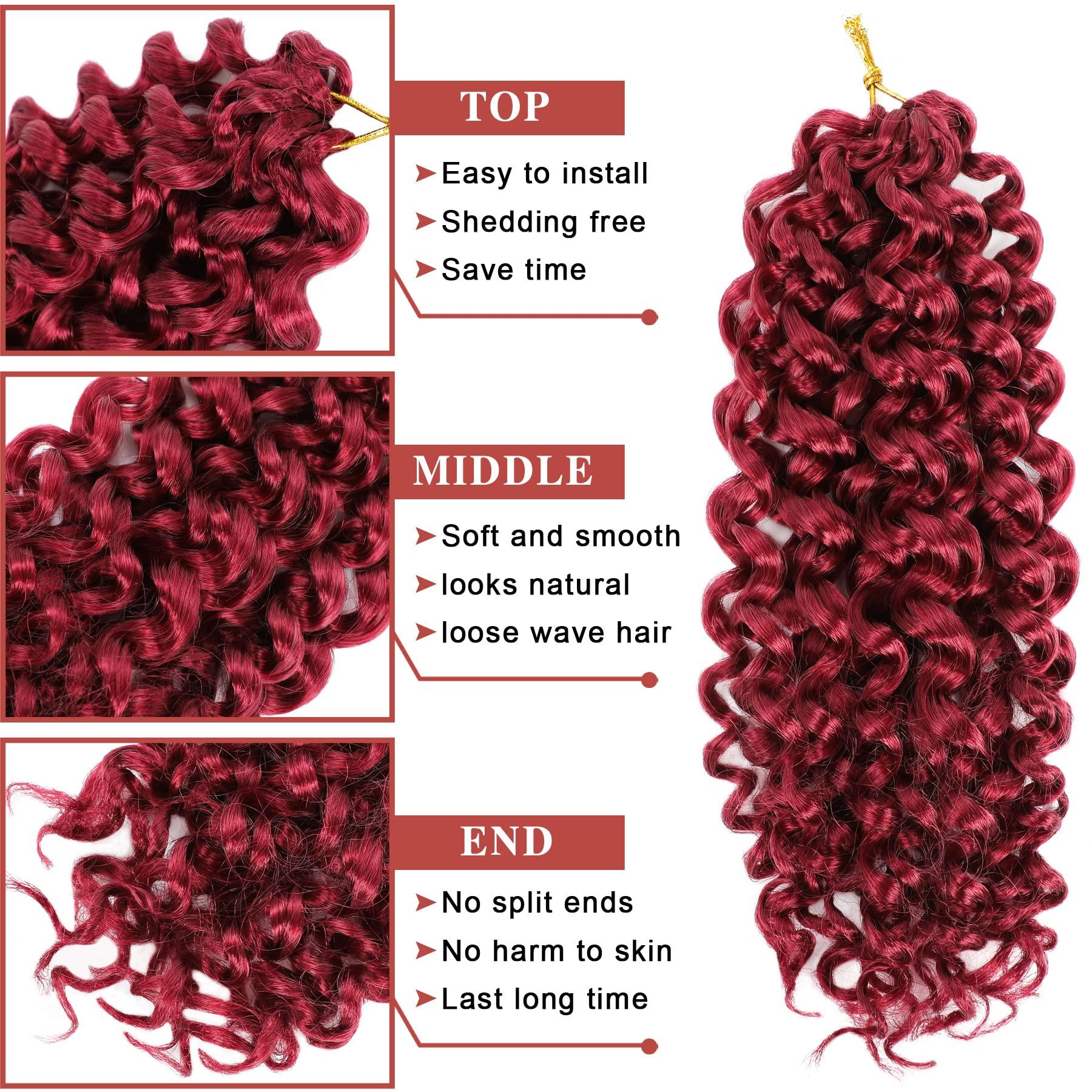 Naniciar Gogo Curl Crochet Hair 12 Inch 8 Packs Burgundy Short Curly Crochet Hair - Beach Curl Crochet Hair - Deep Wave Crochet Hair - Water Wave Braids Synthetic Hair Extensions (12 Inch 8 Packs, Burgundy)