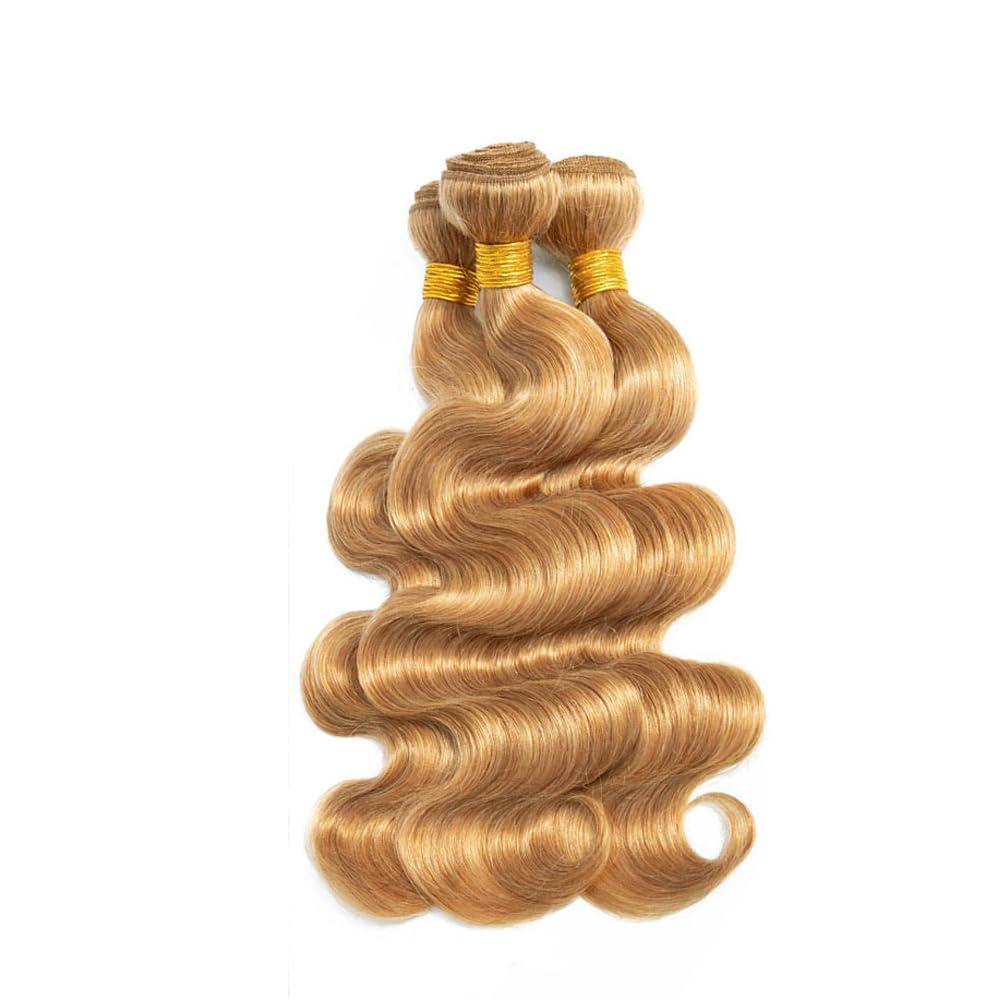 YOUNGHANN #27 Human Hair Bundles Honey Blonde Body Wave Bundles 8A Grade Brazilian Unprocessed Virgin Hair 3 Bundles 10 12 14 Inch Color 27 Body Wave Bundles Human Hair