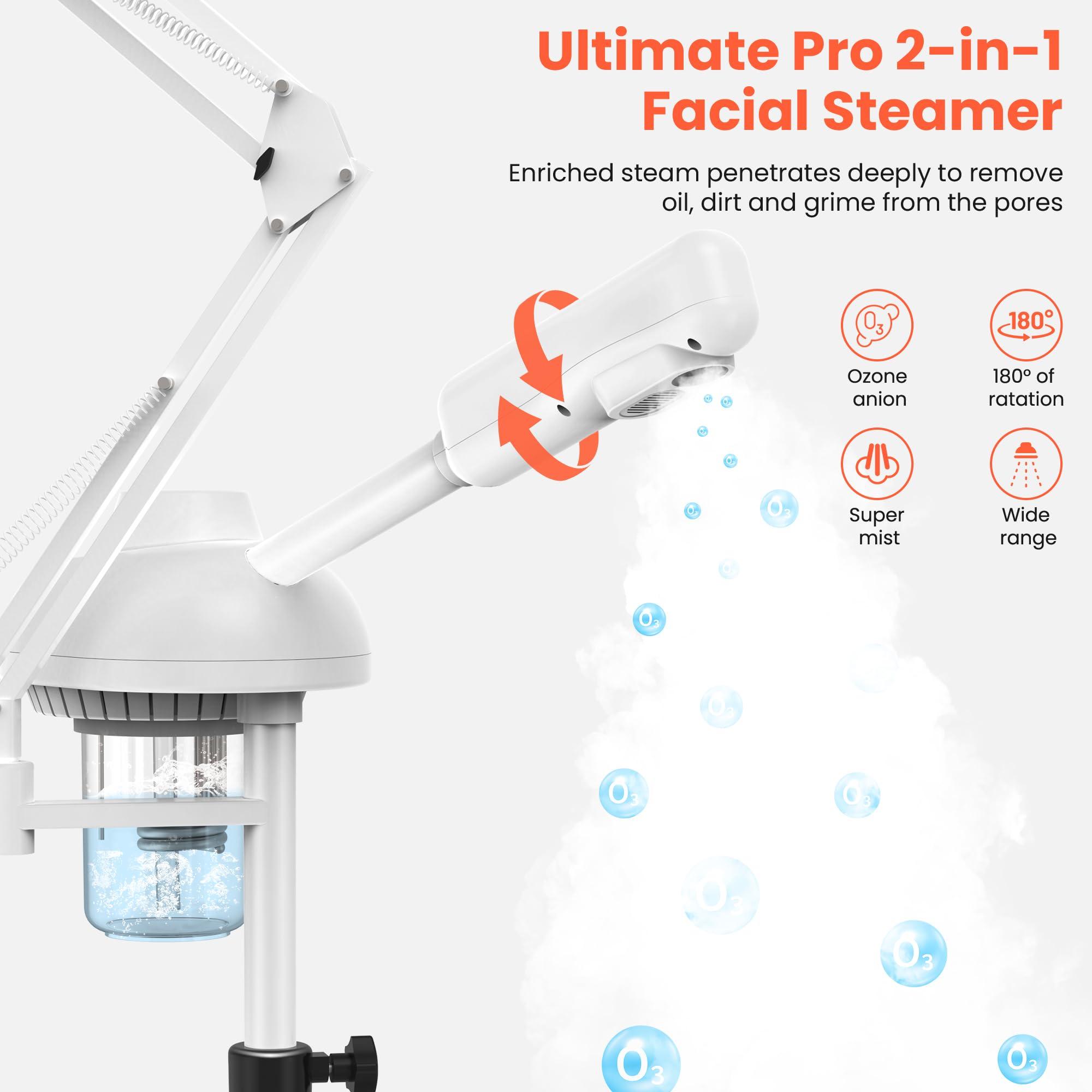 TASALON TASALON 2-in-1 Professional Facial Steamer with 5X Magnifying Lamp, Esthetician Steamer on Wheels with Ozone and Hot Mist, Standing Face Steamer for Facial Deep Cleaning and Moisturize, SPA & Beauty