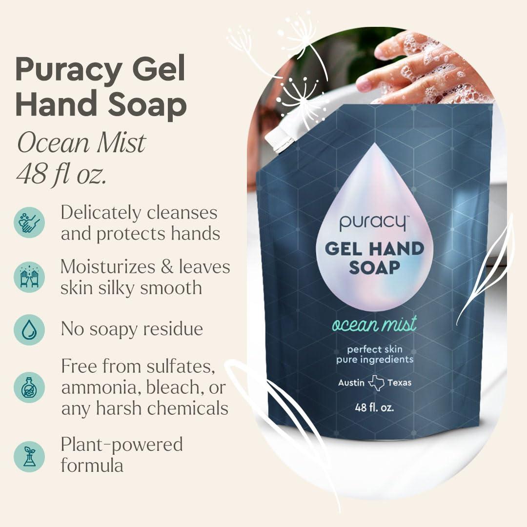 Puracy Puracy Gel Hand Soap Refill - Plant-Powered Natural Hand Soap Refill As Seen on TikTok, Non-Toxic, Sulfate-Free Liquid Soap, Moisturizing Liquid Gel Handwash Refill (Ocean Mist, 48 fl oz)