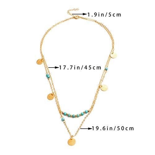 Bomine Bomine Boho Layered Disc Necklace chain Turquoise Pendant Necklaces Jewelry for Women and Girls (Gold)