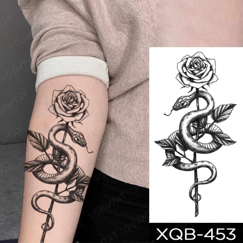 TTHUONG THATHU Waterproof Temporary Tattoo Sticker Black Snake Dragon Flash Tatto Tiger Flowers Roses Body Art Arm Tatoo Men Women