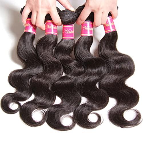 Nadula Nadula Hair 12A Brazilian Body Wave Virgin Human Hair 3 Bundles 10 12 14, 100% Unprocessed Brazilian Wavy Human Hair Weave Extensions for Black Women Natural Color