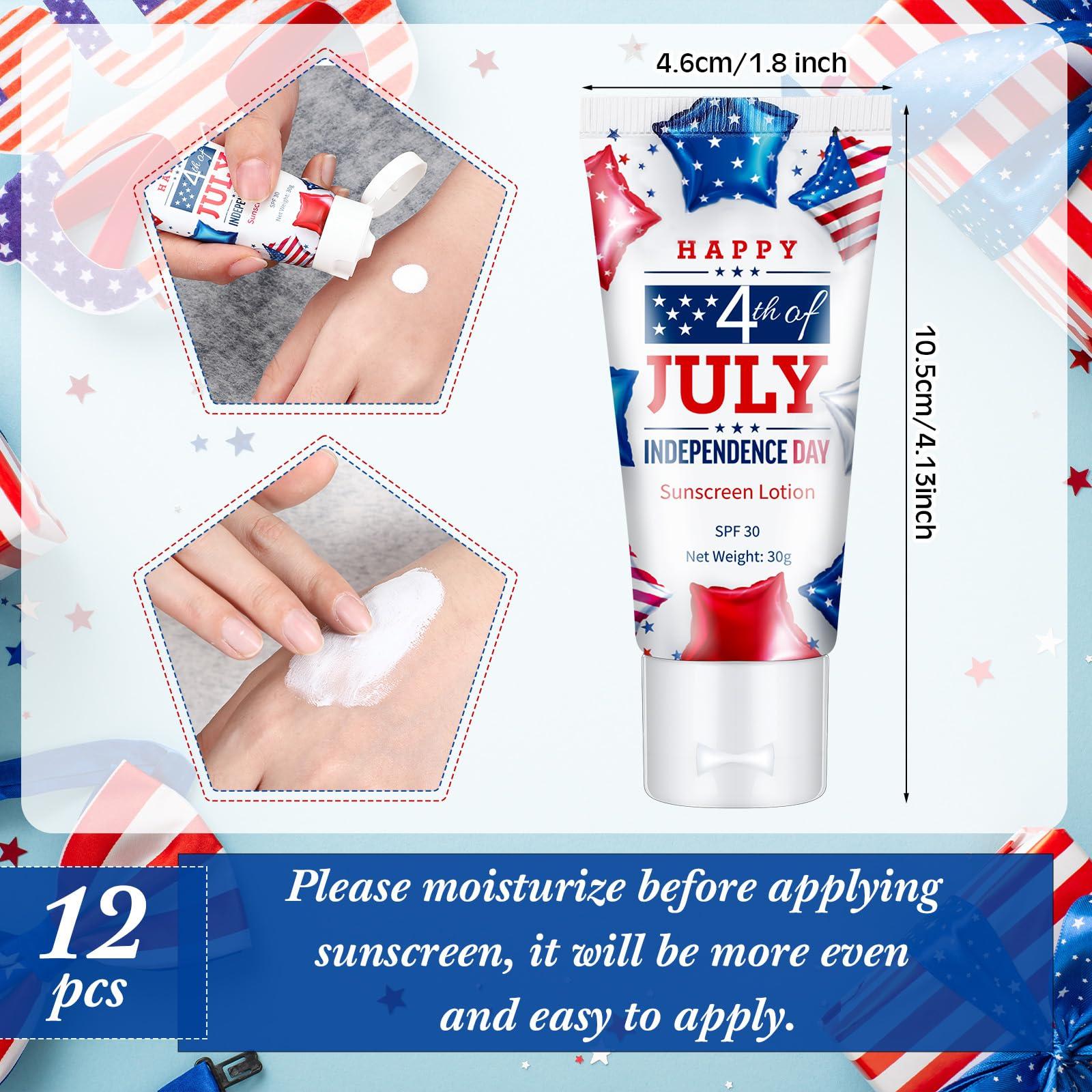 Dansib Dansib 12 Pcs Mini Sunscreen Bulk for Summer SPF 30 Water Resistant Sunscreen Lotion Bulk for Thank You Gifts Wedding Bridal Shower Favors Travel for Wedding Party (Independence Day)