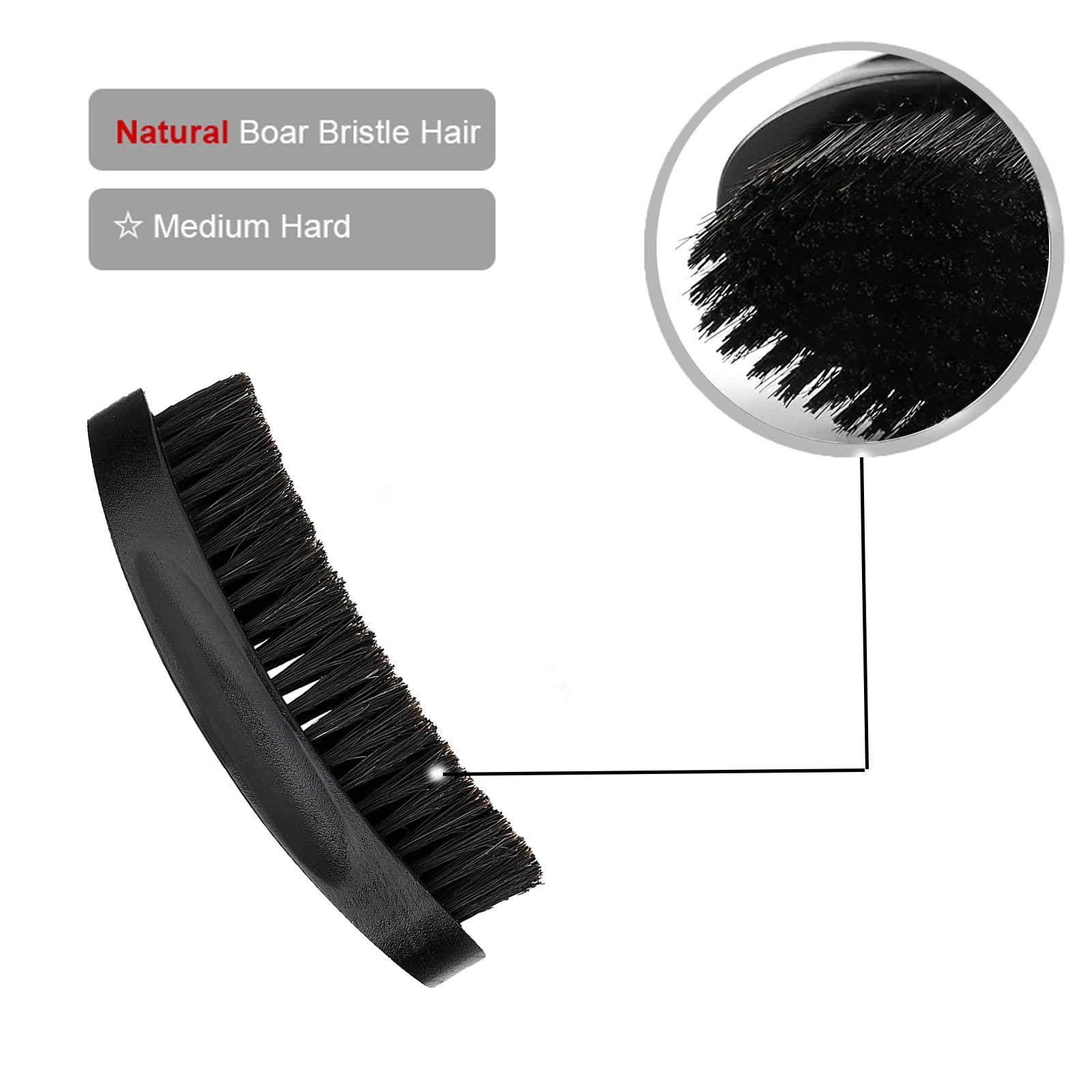 LexRory 360 Curved Wave Brush For Men - Medium Hard Palm Wave Hair Brushes - Made with Beech Mix Nature Boar Bristle Brush For Black Hair (Black)