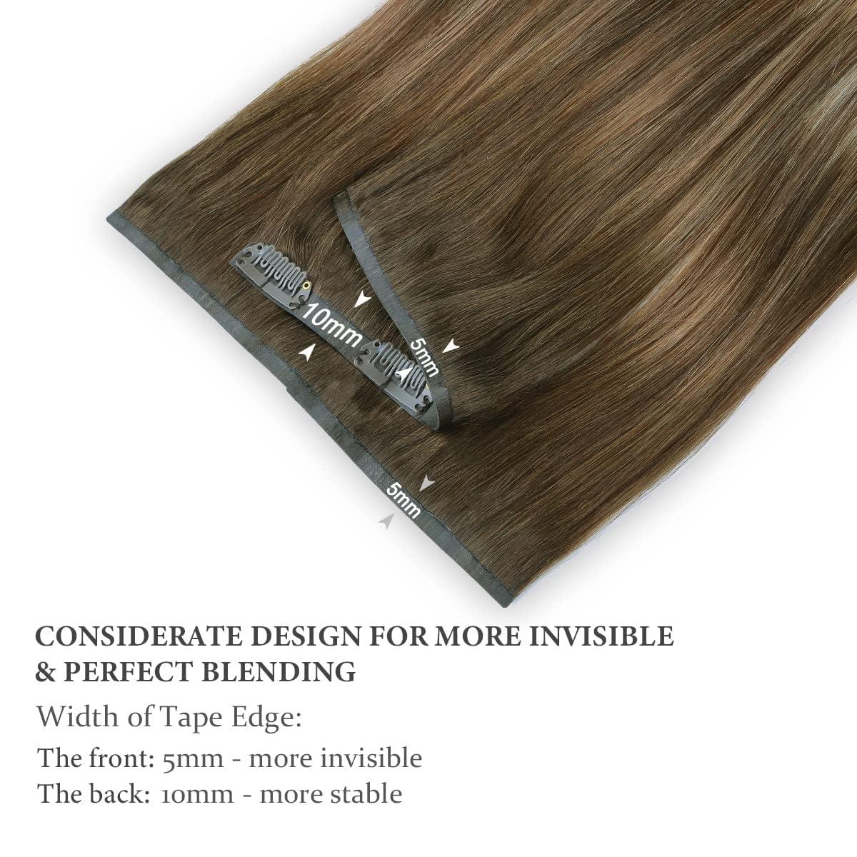 hotbanana HOTBANANA Clip in Hair Extensions 24 inch 160g 7pcs Walnut Brown to Ash Brown and Bleach Blonde Clip in Remy Human Hair Extensions Straight Hair Invisi Edge Clip Hair Full Head