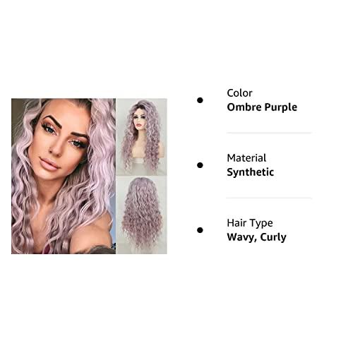 Fencca Fencca Purple Wig Long Curly Wigs for Women Ombre Purple Wavy Curly Synthetic Wig Free Part Natural Looking Wig