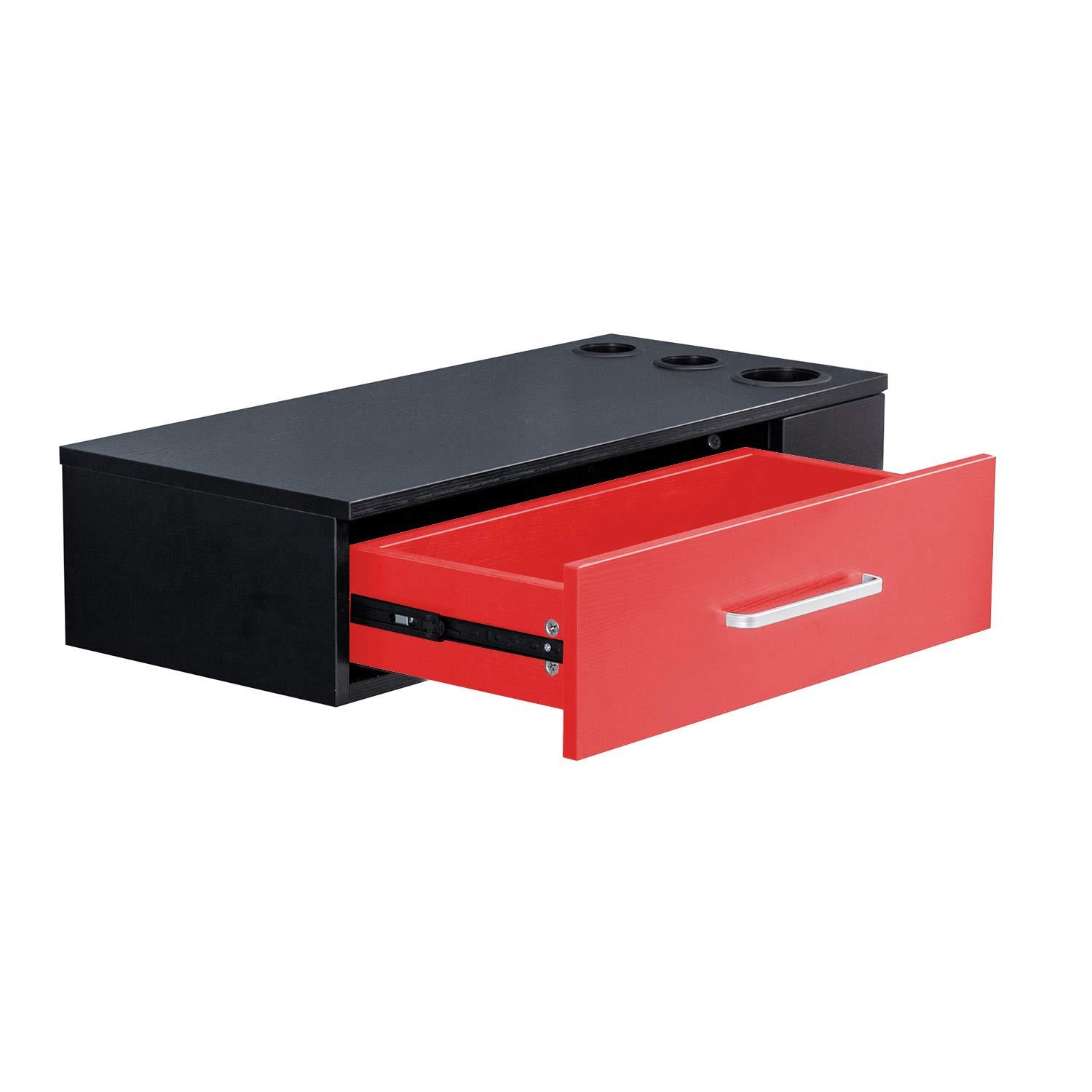 BarberPub BarberPub Locking Wall Mount Styling Station with 3 Hair Dryer Holders Barber Beauty Spa Salon Equipment 3036-2 (Black&Red)