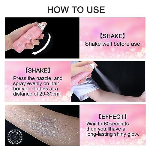 VERONNI Body Glitter Spray, Glitter Spray for Hair and Body,Face Glitter Makeup Body Shimmer Spray PowderLightweight High Pigmented Quick Dry Long-Lasting Hair Glitter Music Party Rave Festival Accessories