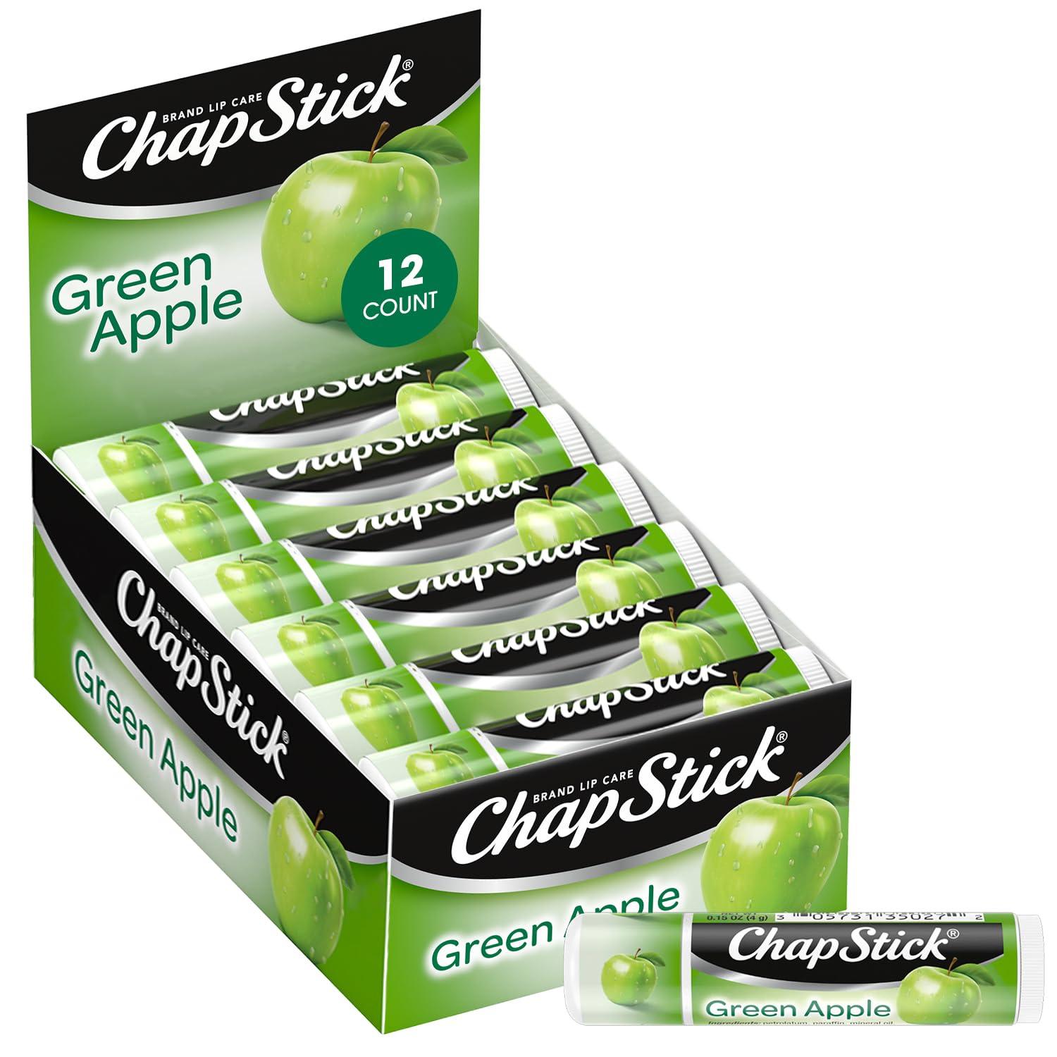 ChapStick ChapStick Lip Moisturizer, Green Apple, 12-Pack Bulk Lip Balm, Sweet & Tangy, 0.15 Oz Ea