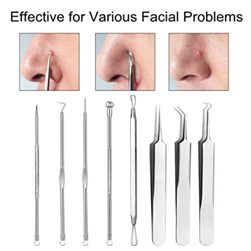 Pinkiou Pinkiou Blackhead Removers Comedone Pimple Popper Tool Acne Extractors Blemish Remover Ingrown Hair Tweezers Removal Kit Whitehead Remover Zit Treatment Skincare Tools for Face Nose, 8-in-1