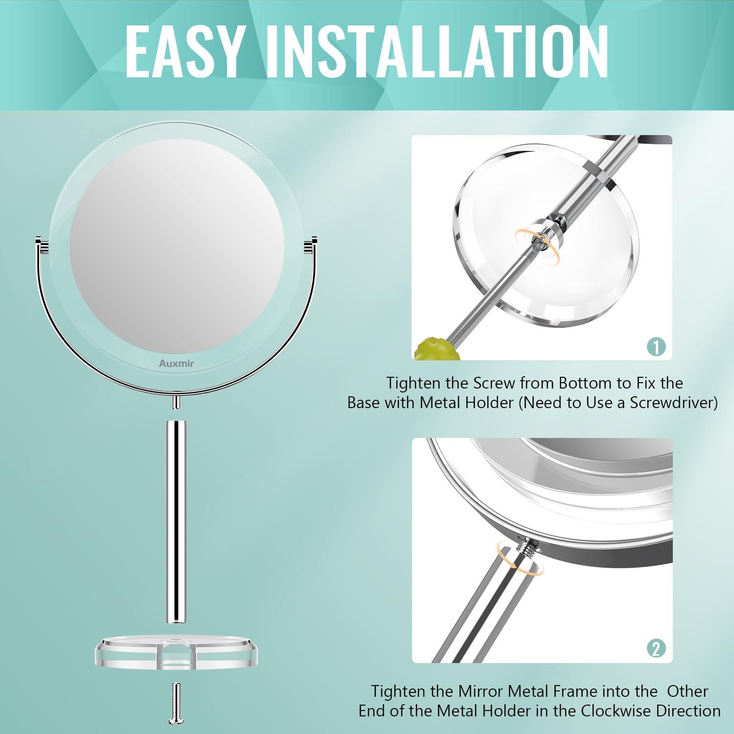 Auxmir Auxmir 1X/ 30X Magnifying Mirror, Makeup Mirror with Tweezer, Double Sided Round Vanity Tabletop Mirror, 360 Rotation Portable for Dressing Table Desk Bathroom Bedroom Travel, Clear