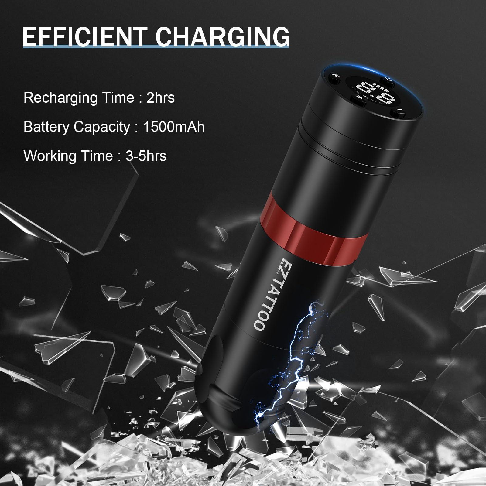 EZTAT2 EZ Wireless Tattoo Machine - Tattoo Pen Machine with 1500mAh Battery Power Supply Rotary Tattoo Gun for Tattoo Beginners and Artists (Caster S Red)
