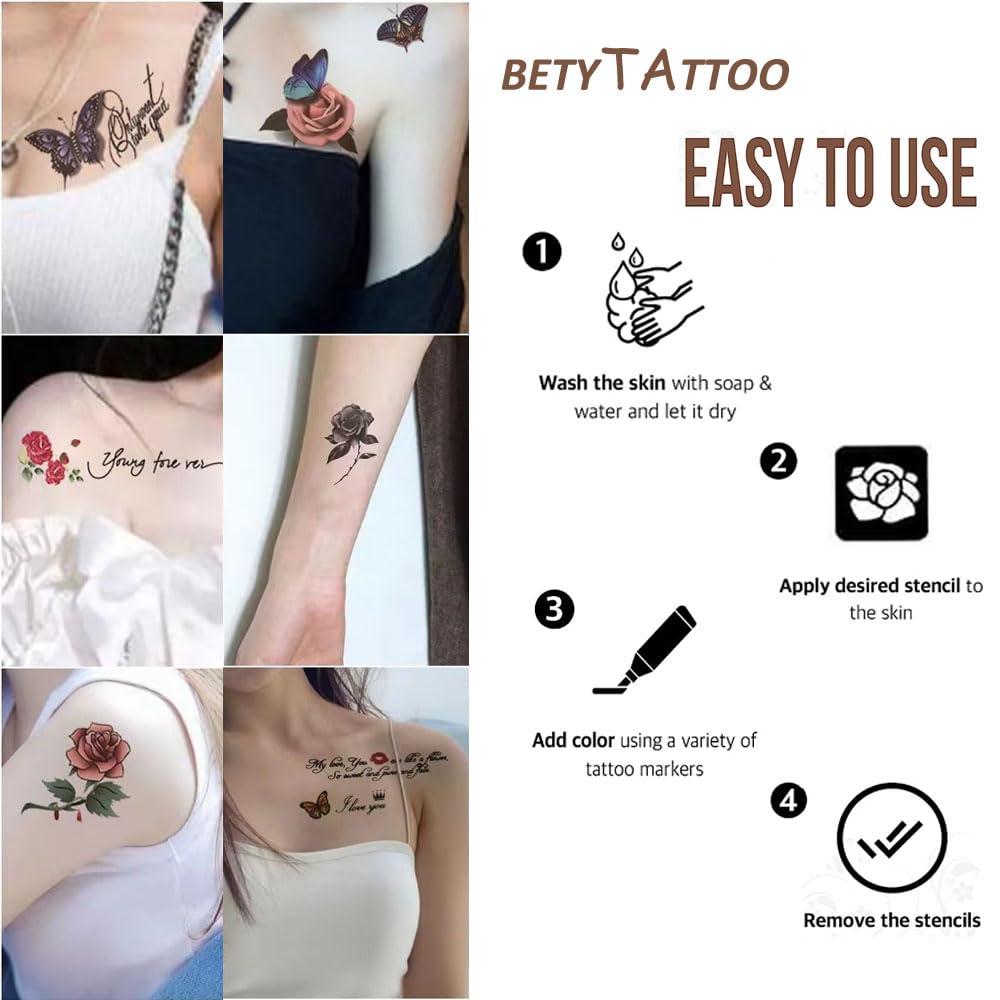 Betytattoo Betytattoo Temporary Tattoo Markers for Skin - Dual-End Tattoo Pens for Body & Face Art with 138 Tattoo Stencil Papers, 10 Pens Make Bold and Fine Lines, Cosmetic Quality(BETY2)