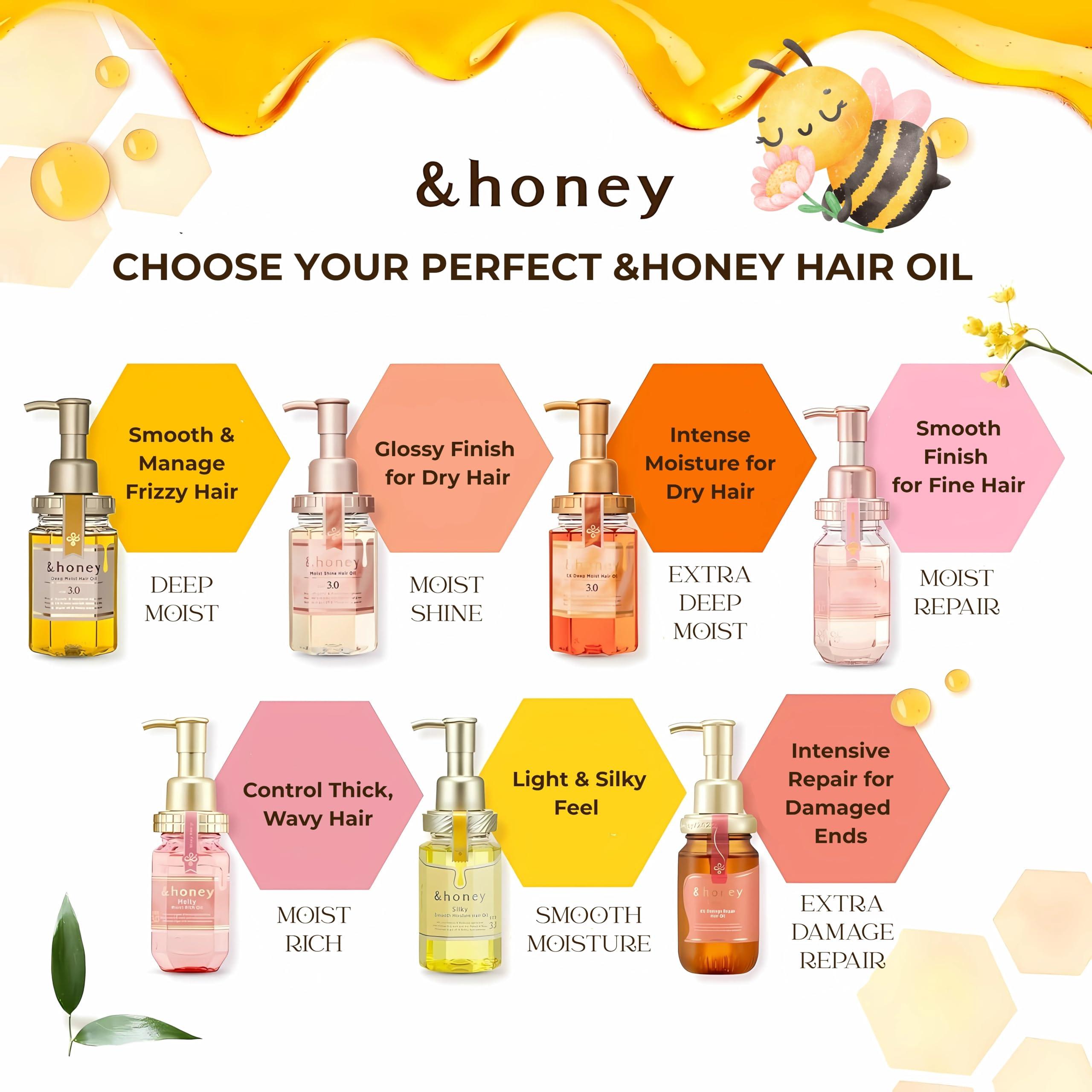 &honey &honey Deep Moist Hair Oil Step3.0 (Moist Shine) 100ml - Damask Rose Honey Sent (Green Tea Set)