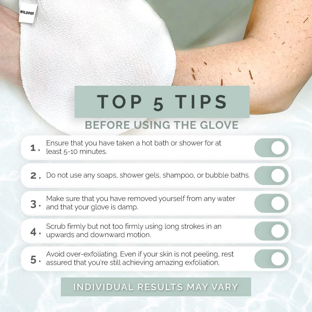 Wildpier Wildpier Beauty Exfoliating Glove Mitt Body Scrub for Bath Shower Spa Hand Exfoliator Gloves, Dead Skin Cell Remover, Plant Based Deep Exfoliation Scrubber, White