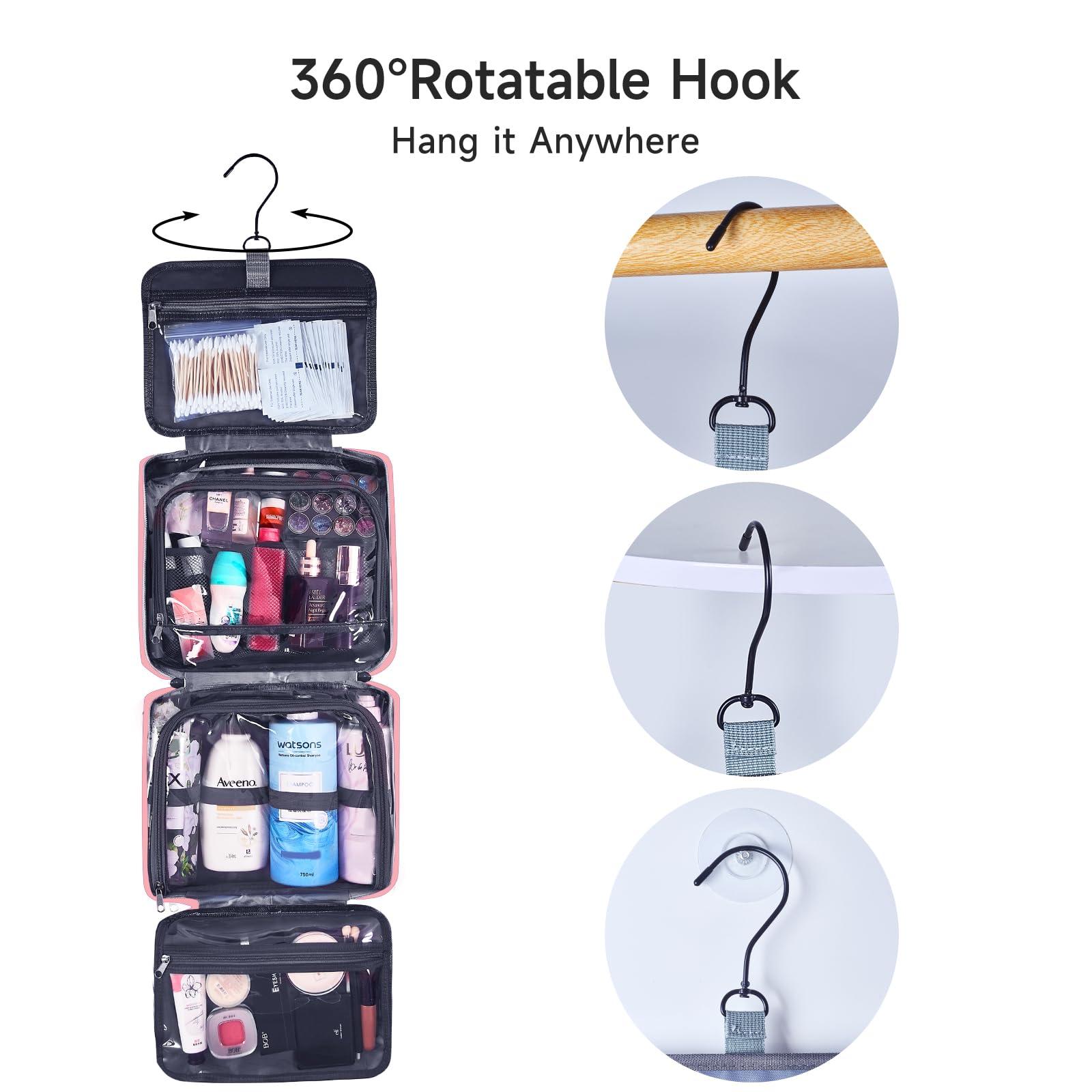 MARIKALIFE MARIKALIFE Travel Toiletry Bag, Hanging Toiletry Bag for Women, Cute Makeup Cosmetic Case Organizer for Accessories, Full Sized Toiletries-Pink