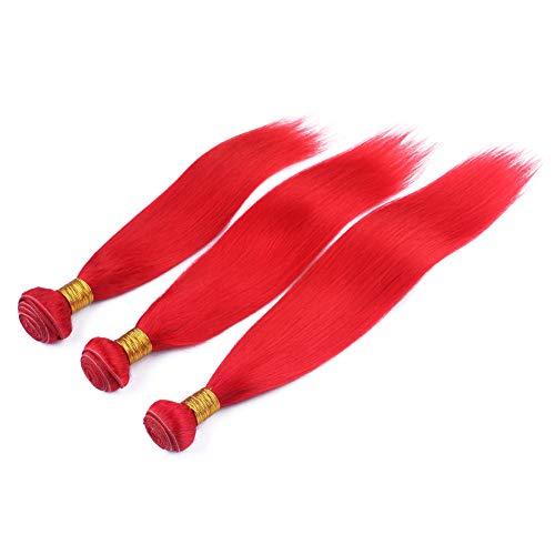 Generic Pure Red Peruvian Human Hair Silky Straight Bundles Deals 3Pcs Lot Bright Red Straight Virgin Human Hair Weave Wefts 10-30" Tangle Free (16 18 18)