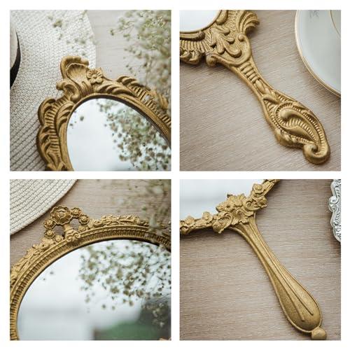 APLUSH APLUSH Gold Oval Vintage Hand Mirror, Wall Mirror Decorative Metal Mirror, Portable Handheld Mirror with Handle(A)