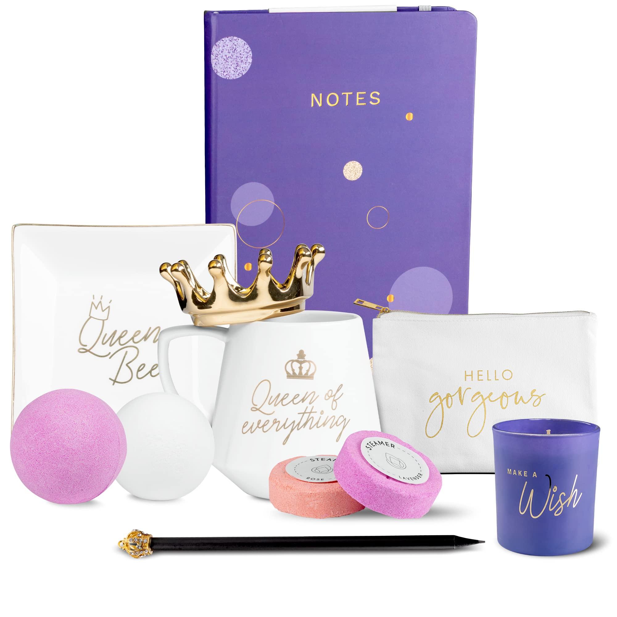 Monarch Gift Company Birthday Gifts for Women Royal Queen - Relaxing Thank You, Anniversary, Mothers Day Gift Basket - Gifts for Mom, Best Friend, Sister and Daughter - 12 Pack Gift Box Set with Greeting Card