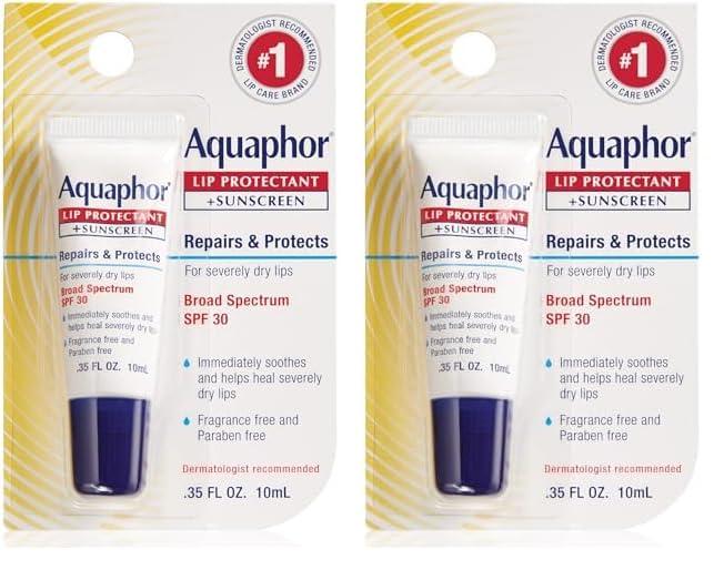 Aquaphor Aquaphor Lip Repair Lip Balm with Sunscreen, Lip Protectant, Lip Balm SPF 30, 0.35 Oz Tube (Pack of 2)