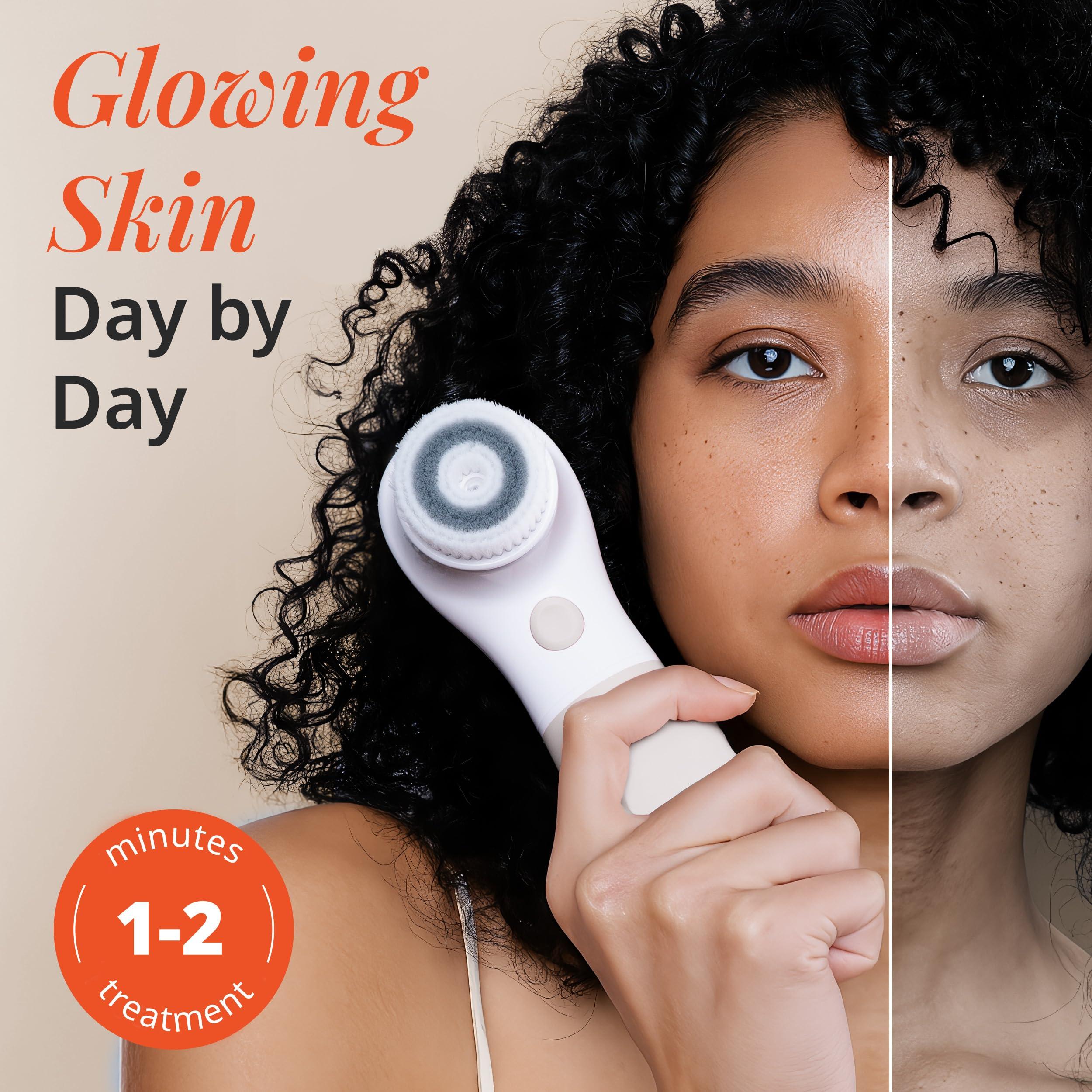 Vanity Planet Raedia Handheld Facial Cleansing Brush with 4 Interchangeable Brush Heads by Vanity Planet - Lightweight Daily Cleansing Brush for Glowing Skin - Water Resistant Face Exfoliator - Warm Grey