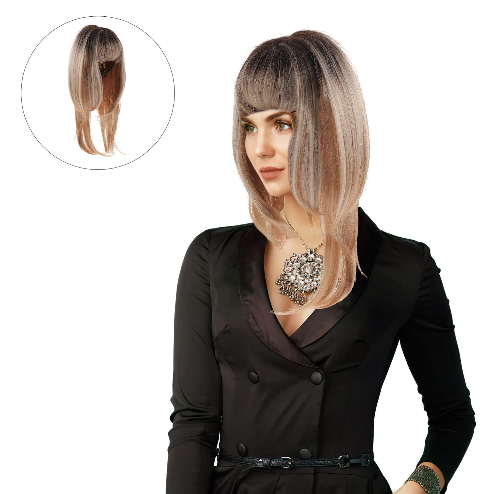 KALLORY KALLORY Blonde Wig with Bangs, Synthetic Straight Hair Wig Wig Cosplay Wig Hairpiece for Women Girls Womens Wigs