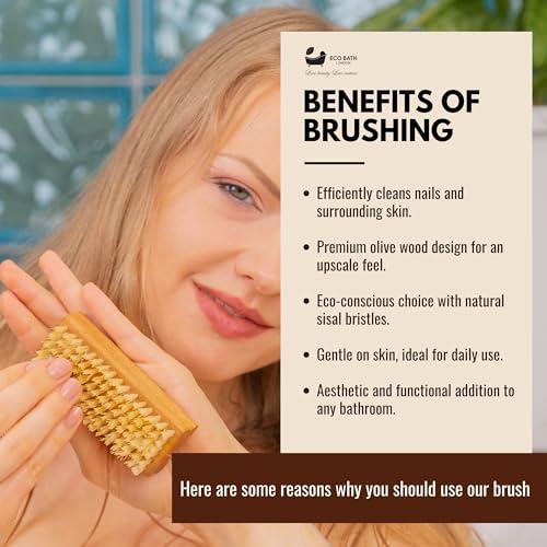 Eco Bath London Eco Bath London Natural Nail Brush - Eco-Friendly Double-Sided Nail Cleaning Brush with Firm and Soft Cactus Bristles for Manicure and Pedicure (Olive Wood (R))
