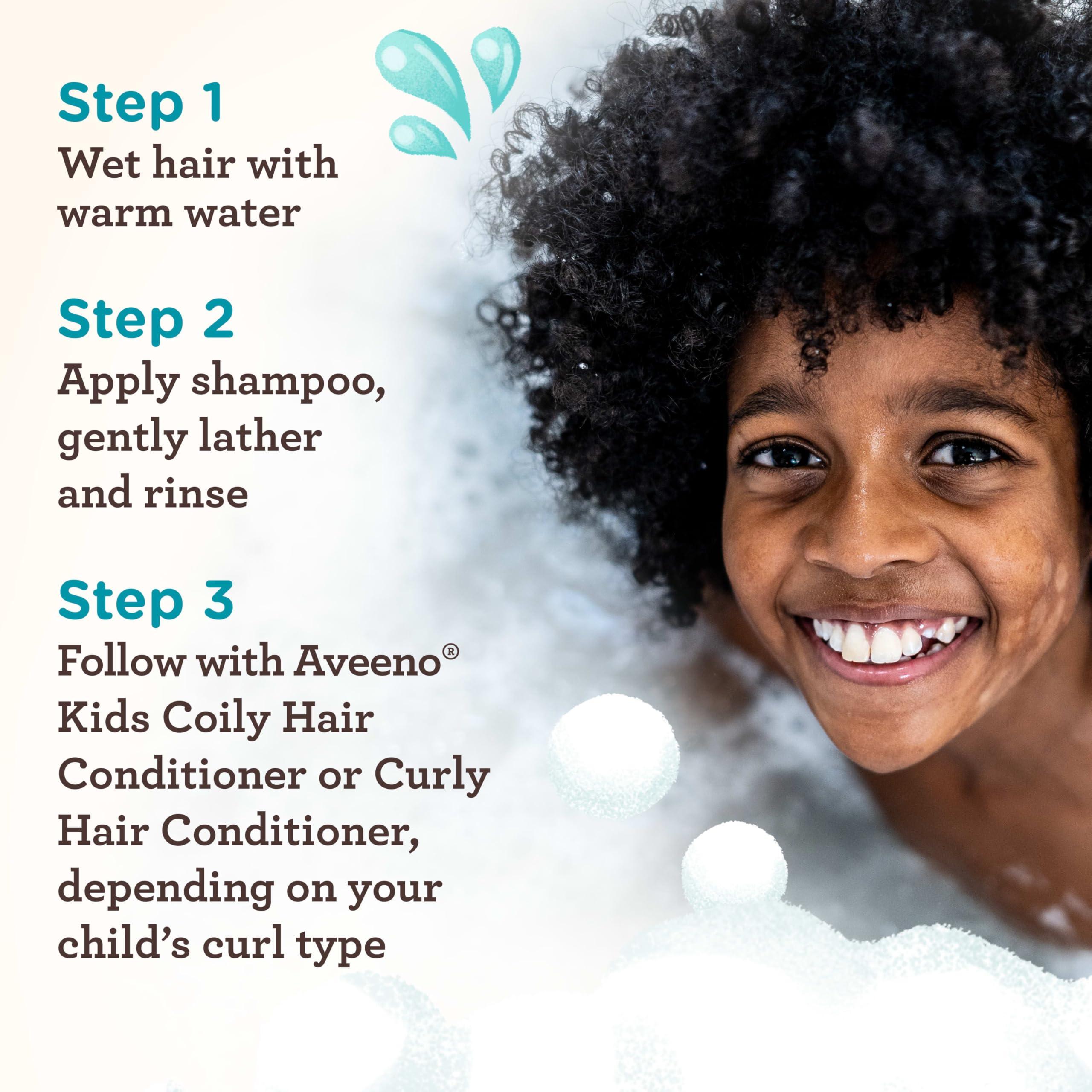 Aveeno Baby Aveeno Kids Curly & Coily Hair Shampoo, Hydrating Shampoo for Type 3 & 4 Hair, Kids Curly Hair Products suitable for Sensitive Scalps with Oat Extract & Shea Butter, Paraben-Free, 12 fl. oz