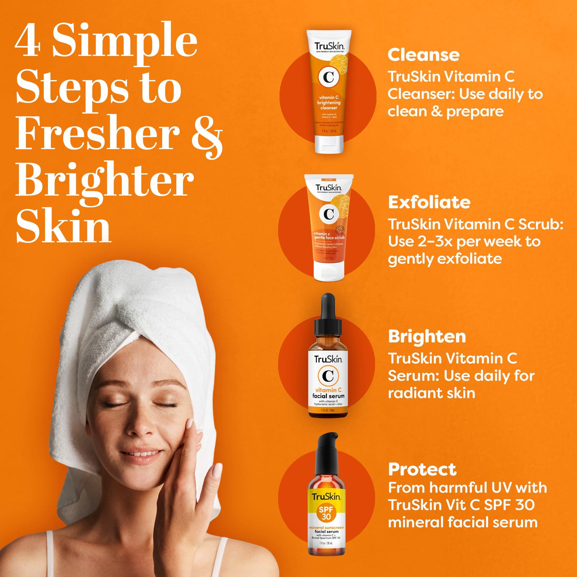 TruSkin Naturals TruSkin Vitamin C Gentle Face Scrub - Brightening Daily Face Exfoliator for All Skin Types - Softens & Smooths Skin with Vitamin C, Yuzu Lemon, and Exfoliating Bora Bora White Sand - 4 Fl. Oz