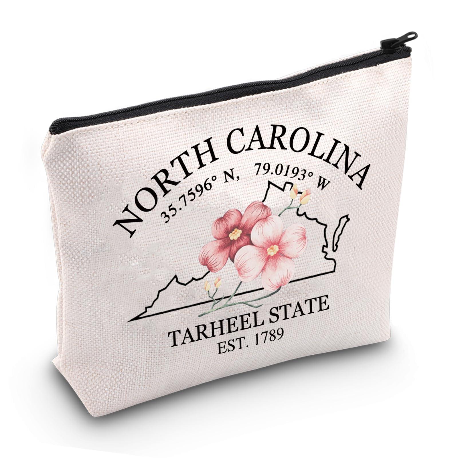 JXGZSO JXGZSO North Carolina Map Cosmetic Bag North Carolina Travel Pouch Bag Dogwood Flower Lovers Gift (TARHEEL STATE Bag)