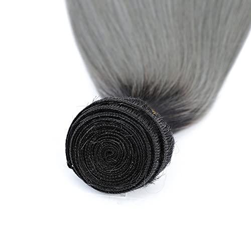 Capurchra Ombre Grey Brazilian Straight Hair 3 Bundles 100% Human Hair Straight Bundles Grade 8A 100% Unprocessed Virgin for Black Women Straight Weave Hair Human Bundles Grey Bundle 18 20 22 inch