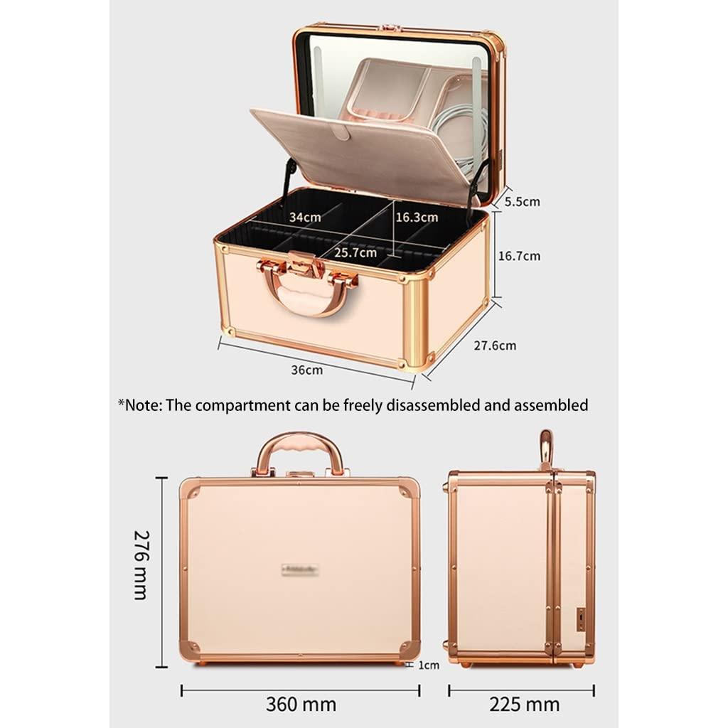 GLJ GLJ Makeup Box Professional Makeup Box for Makeup Artist, Portable Cosmetic Storage Box with LED Light, Suitable for Travel, Hand-held/hangable Luggage Hanging Rod