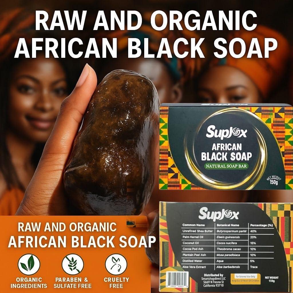 Suplox Raw African Black Soap Bar Black African Soap for oily Skin, Scars, Dark Spots | Perfect for Pimples, Blackhead, Face & Body Wash | Face and Body Wash Soap 1 Count.