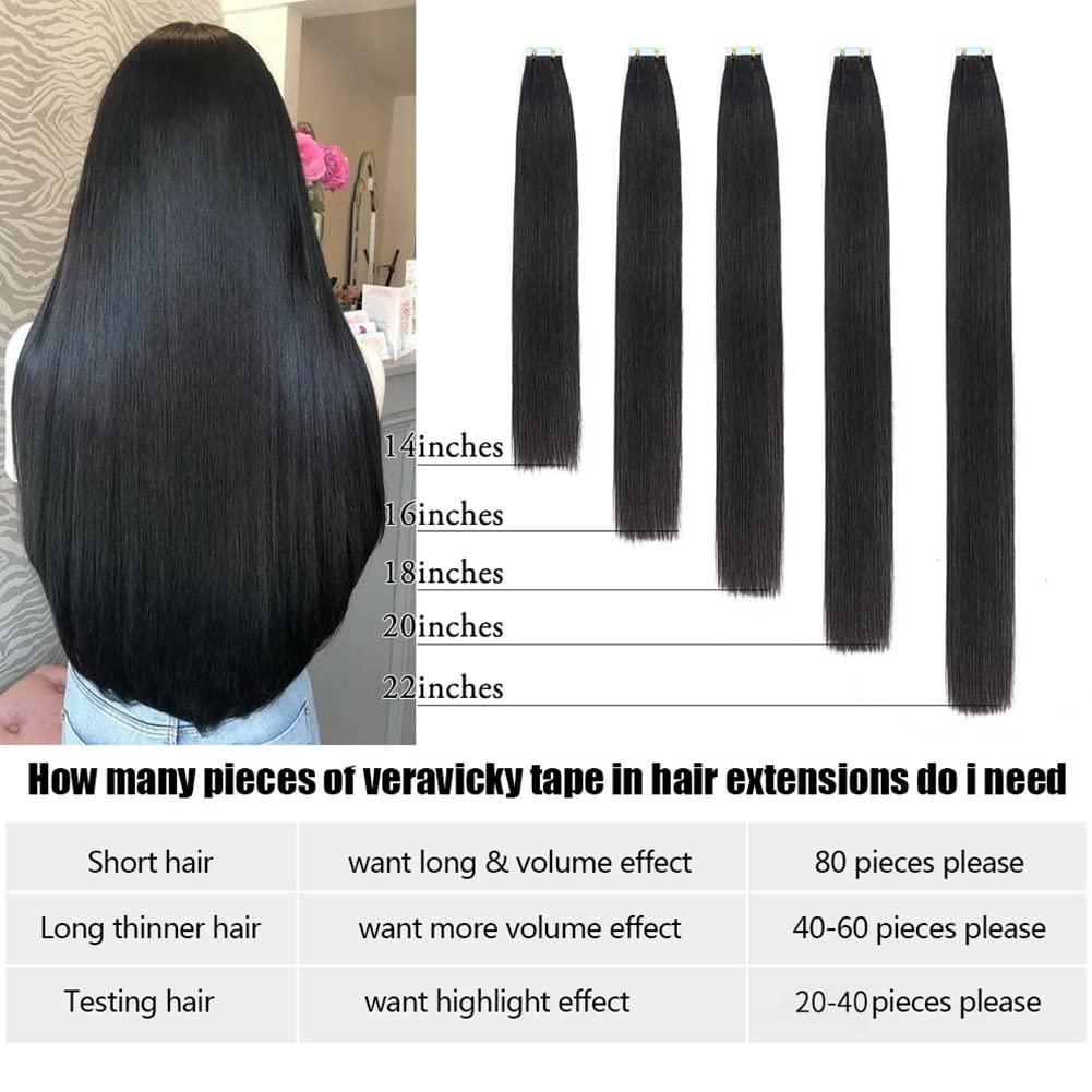 Kiss darling LASHES Jet Black Tape in Hair Extensions Human Hair 22Inches 100g 40Pcs/Pack Tape ins Human Hair Extensions Real Tape in Extensions Full Head for Women #1 Color