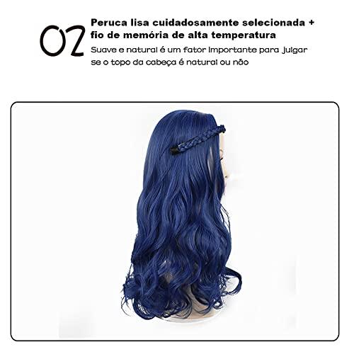 N\P Dark Blue Descendants 2 Large Wavy Wigs Set, Long Curly Hair Style, Suitable for Women Dress, Cospaly, Party Prom Hairstyles