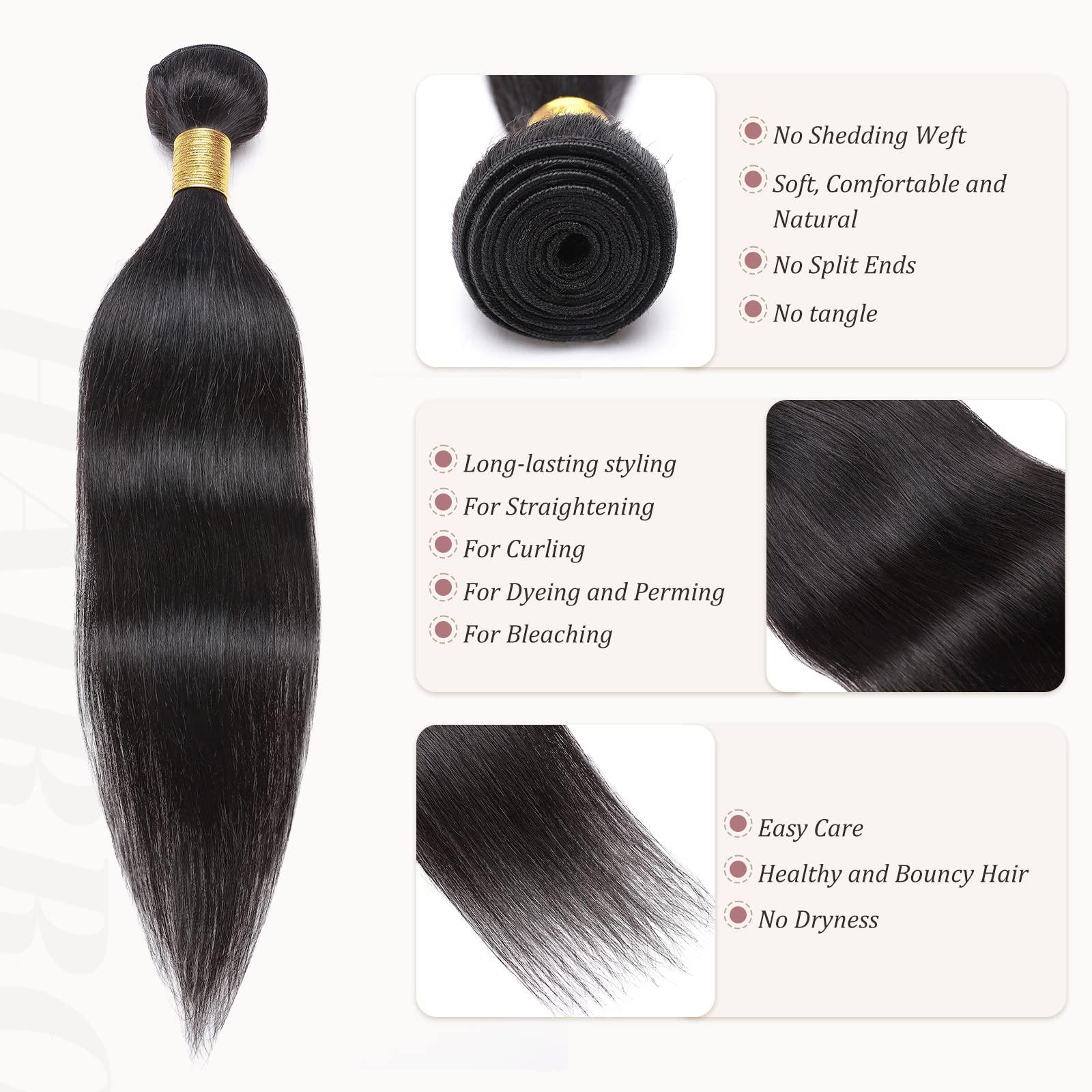 Hairro Hairro Unprocessed Human Hair Weft One Bundle 10 Inch Straight Sew in Virgin Hair Weave Extensions 100g Single Bundle Brazilian Hair for Black Women #1B Natural Black